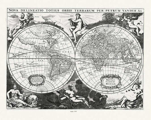 Aa, (Pieter va der, ), Nova Delineatio Totius Orbis Terrarum, 1703, Map on heavy cotton canvas, 22x27in. approx. - Image #1