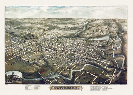 A Birds eye View of St. Thomas, Ontario, 1896, on heavy cotton canvas, 22x27" approx. - Image #1