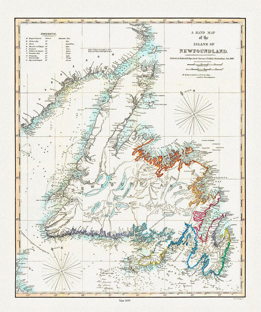 A Hand Map of the Island of Newfoundland, Findlay auth.,1859 , map on heavy cotton canvas, 45 x 65 cm, 18 x 24" approx. - Image #1