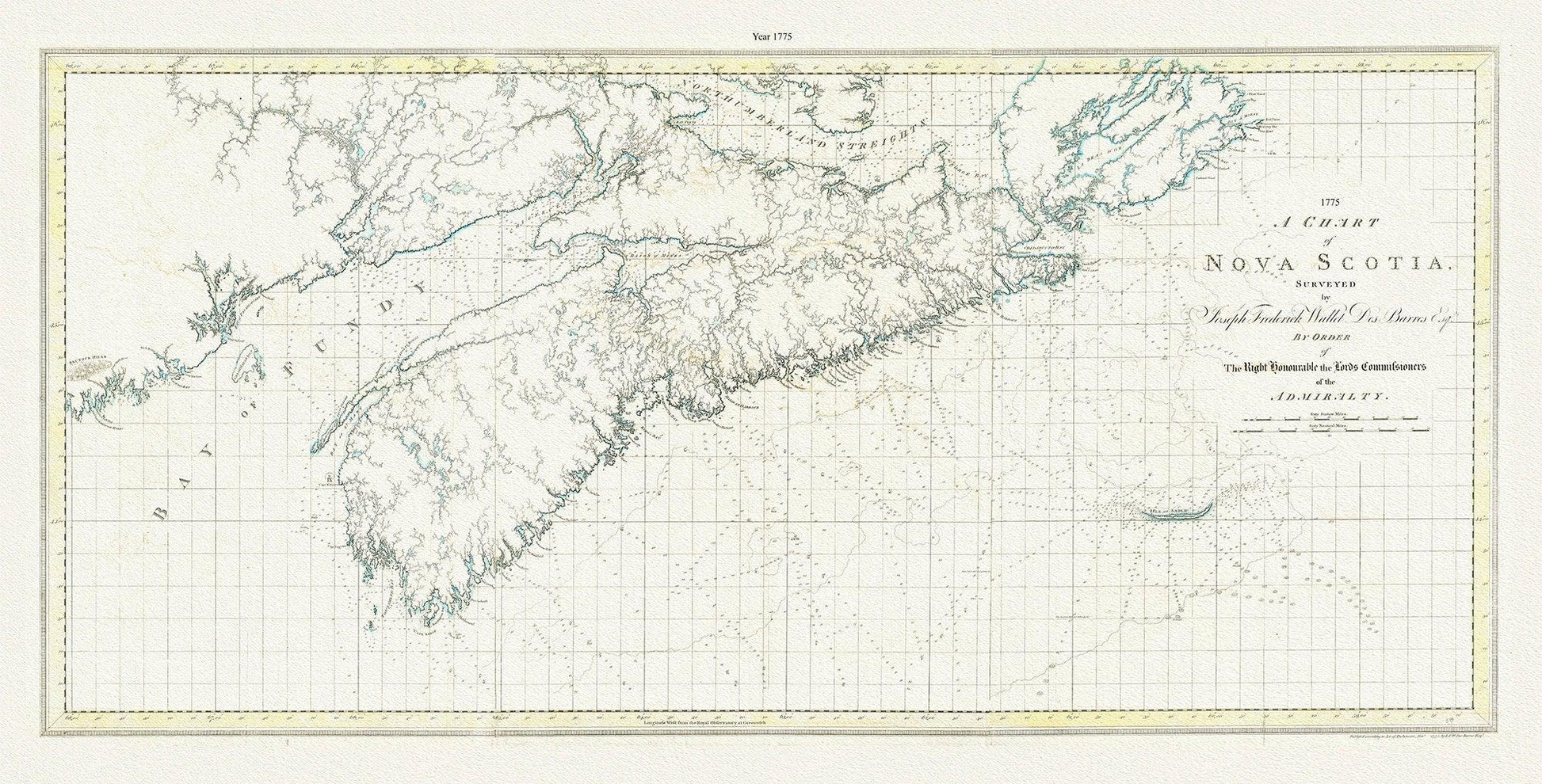 A chart of Nova Scotia, 1775, Des Barres auth., map on durable cotton canvas, 50 x 90 cm, 20 x 30" approx. - Image #1