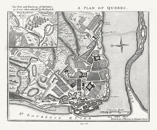 A Plan of Quebec  the port and environs of Quebec, as it was when attack'd by the English, 1759, map on heavy cotton canvas, 20x27" approx. - Image #1