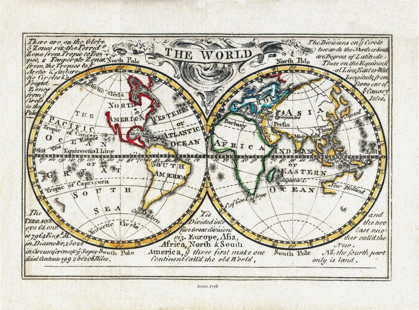 Bowen, The World, 1758, Map on heavy cotton canvas, 22x27in. approx. - Image #1