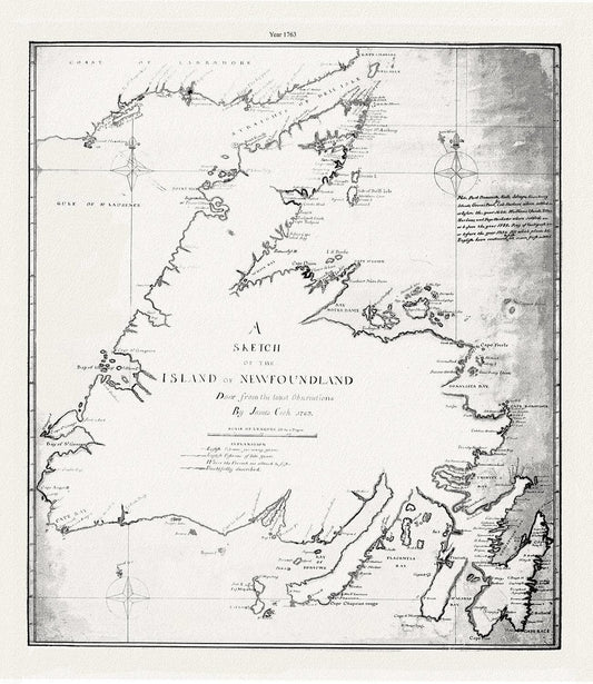 A sketch of the island of Newfoundland.Cook. 1763 , map on heavy cotton canvas, 45 x 65 cm, 18 x 24" approx. - Image #1