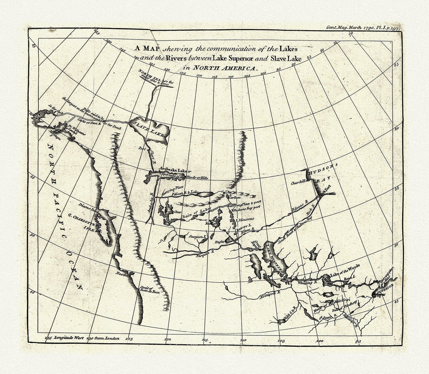 A map shewing the communication of the lakes and rivers between Lake Superior and Slave Lake in N. America, 1790, on canvas, 22x27" approx. - The Map Chest