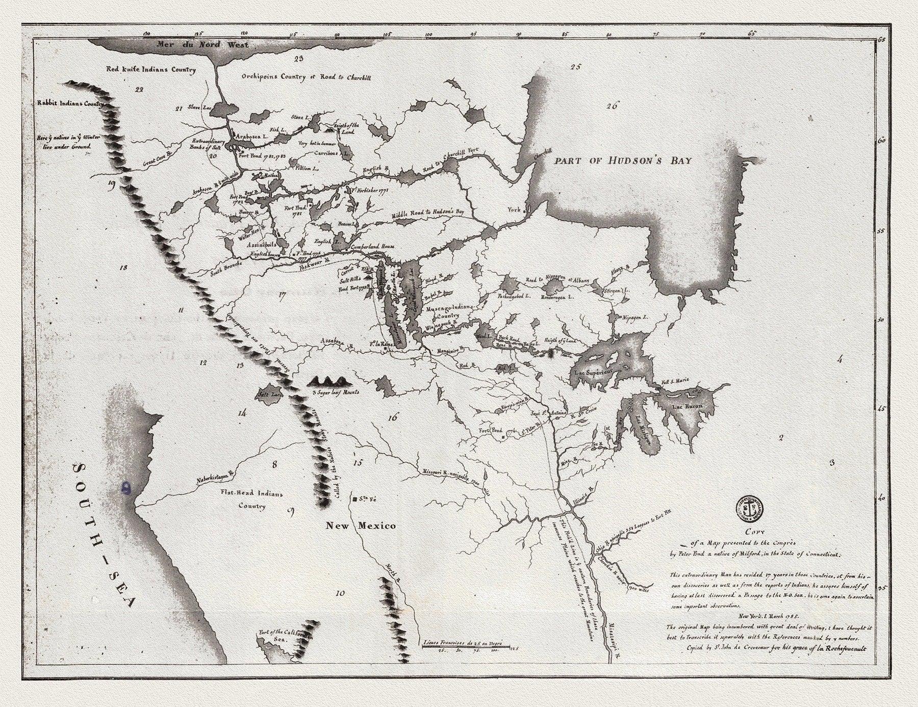 A map shewing the communication of the lakes and the rivers between Lake Superior and Slave Lake in North America, 1785 on canvas, 22x27" - The Map Chest