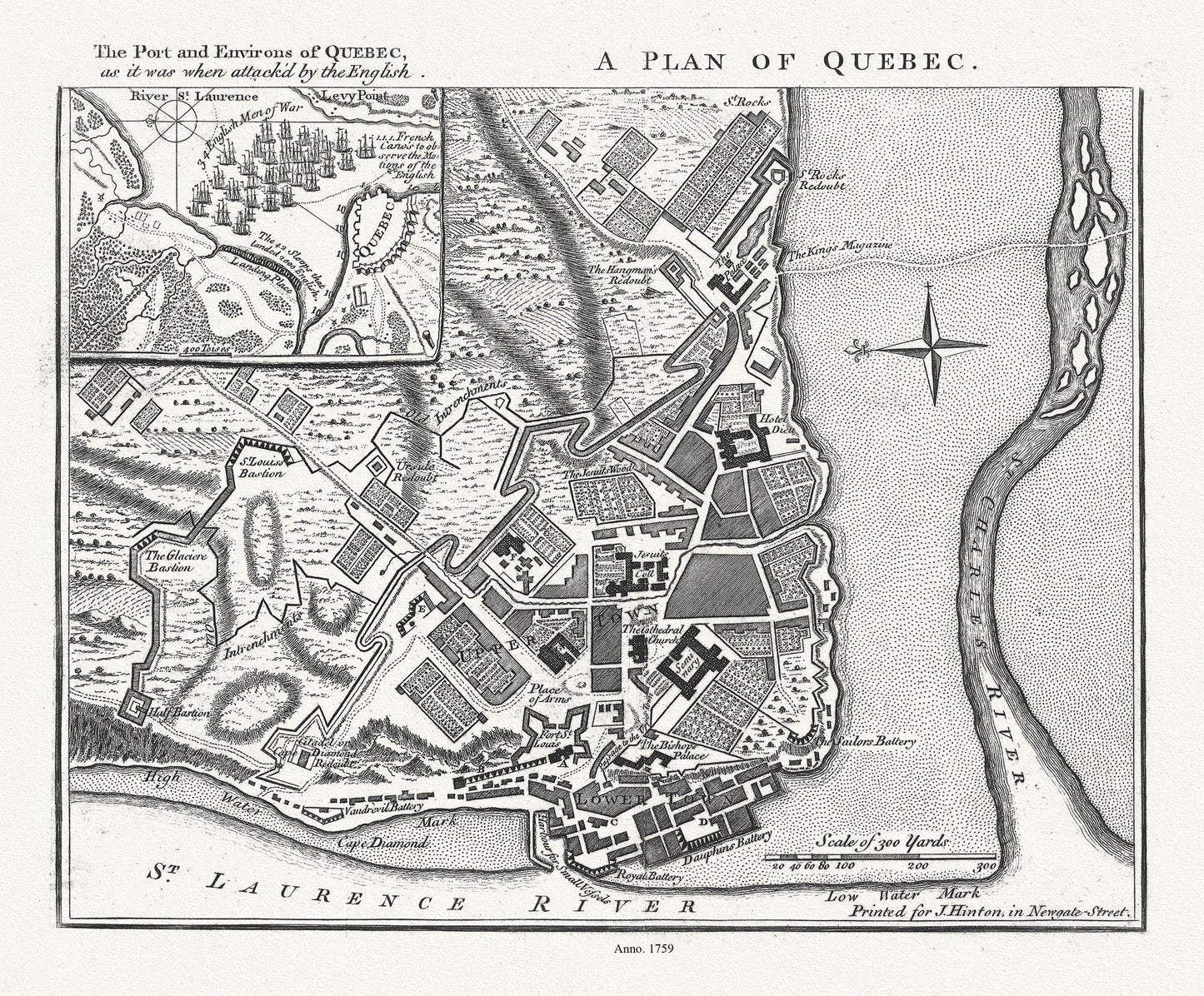 A Plan of Quebec the port and environs of Quebec, as it was when attack'd by the English, 1759, map on heavy cotton canvas, 20x27" approx. - The Map Chest