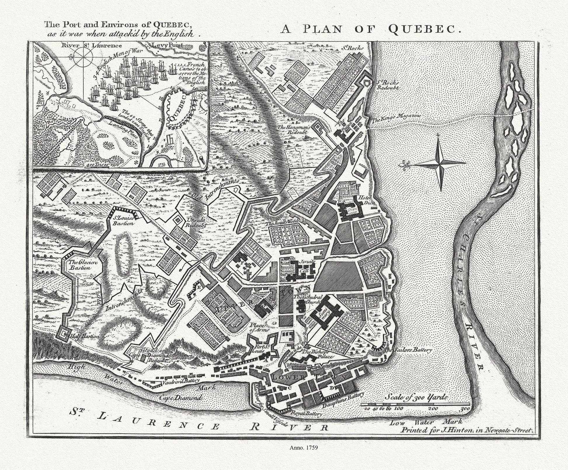 A Plan of Quebec the port and environs of Quebec, as it was when attack'd by the English, 1759, map on heavy cotton canvas, 20x27" approx. - The Map Chest