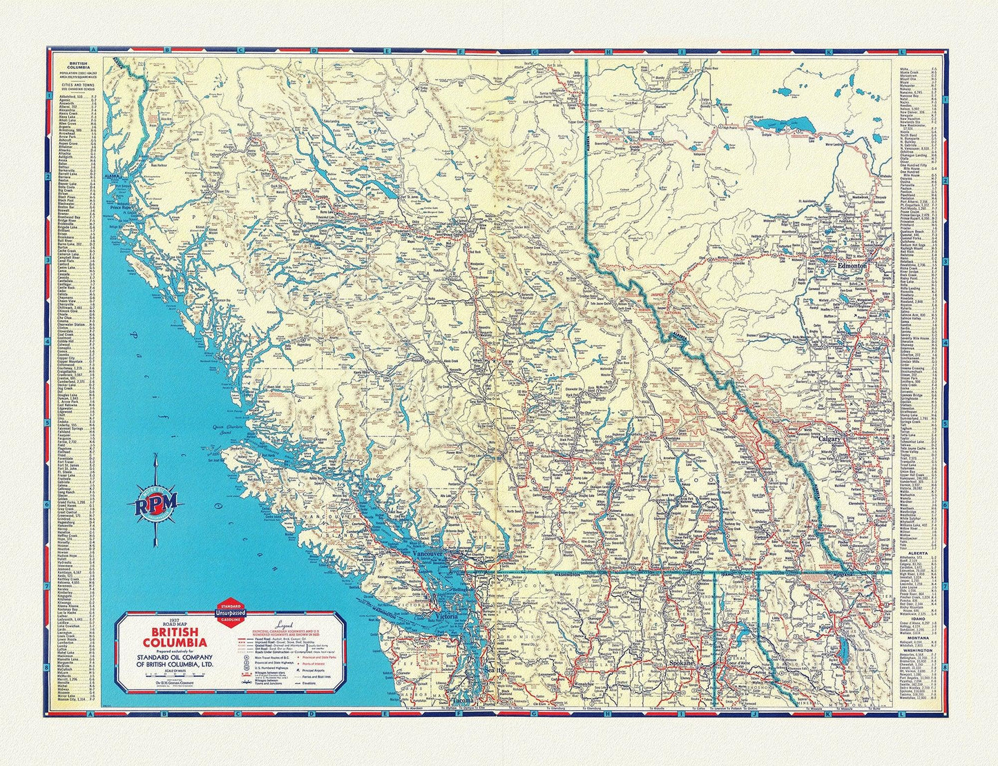 A Road Map of British Columbia, 1937 - The Map Chest
