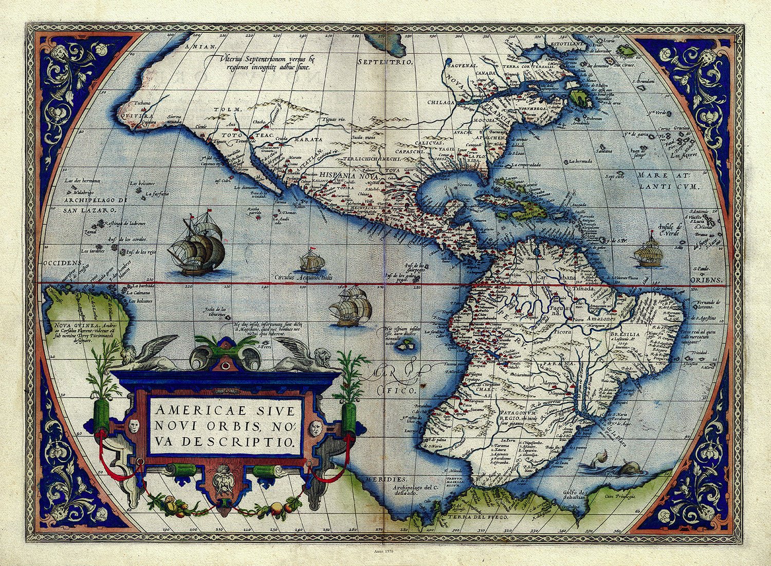 Abraham Ortelius, Theatrum Orbis Terrarum - Americae sive novi orbis, nova descriptio, Anno. 1570 Ver. III, 50 x 70 cm, 20 x 25" approx. - The Map Chest