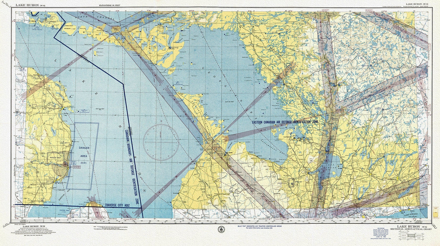 Aeronautical Chart, Ontario, Lake Huron Section, 1952 , map on heavy cotton canvas, 20 x 27" approx. - The Map Chest