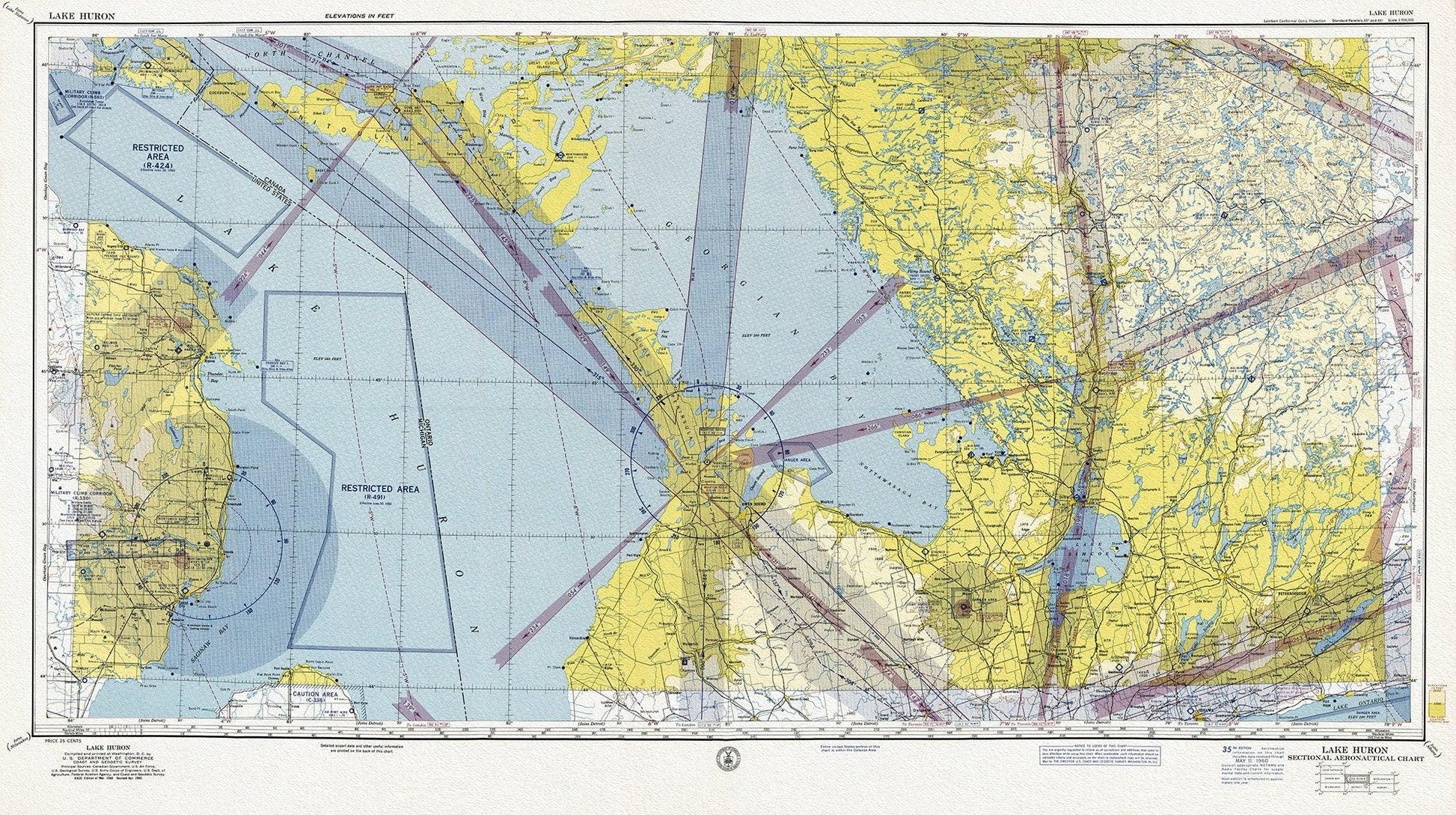 Aeronautical Chart, Ontario, Lake Huron Section, 1960 - The Map Chest