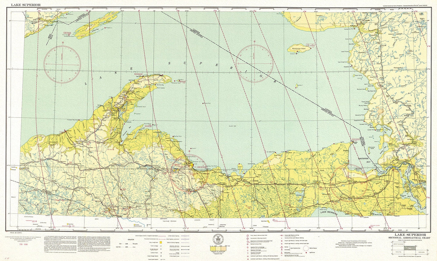 Aeronautical Chart, Ontario, Lake Superior Section, 1931 , map on heavy cotton canvas, 20 x 27" approx. - The Map Chest