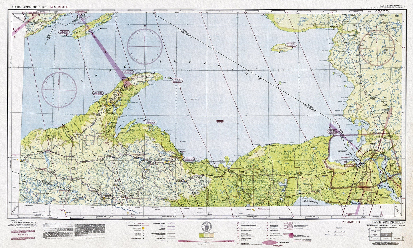 Aeronautical Chart, Ontario, Lake Superior Section, 1942 , map on heavy cotton canvas, 20 x 27" approx. - The Map Chest