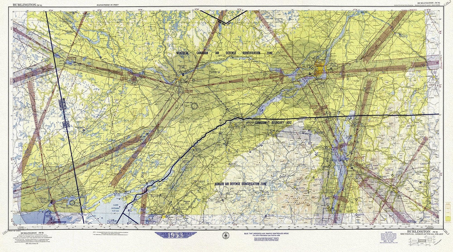 Aeronautical Chart, Ontario, South Eastern Section, 1952 , map on heavy cotton canvas, 20 x 27" approx. - The Map Chest