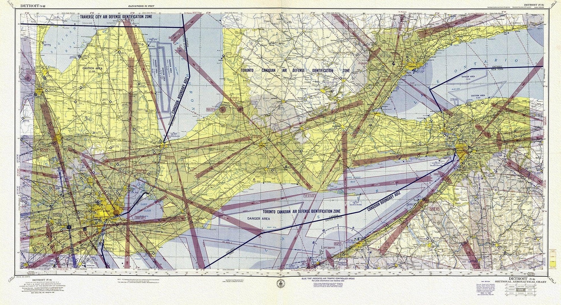 Aeronautical Chart, Ontario, South Western Section, 1952 , map on heavy cotton canvas, 20 x 27" approx. - The Map Chest