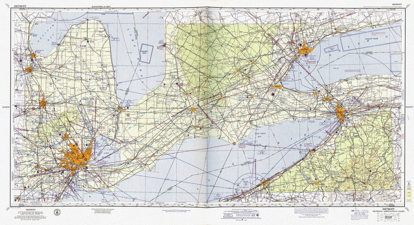 Aeronautical Chart, Ontario, South Western Section, 1960 , map on heavy cotton canvas, 20 x 27" approx. - The Map Chest