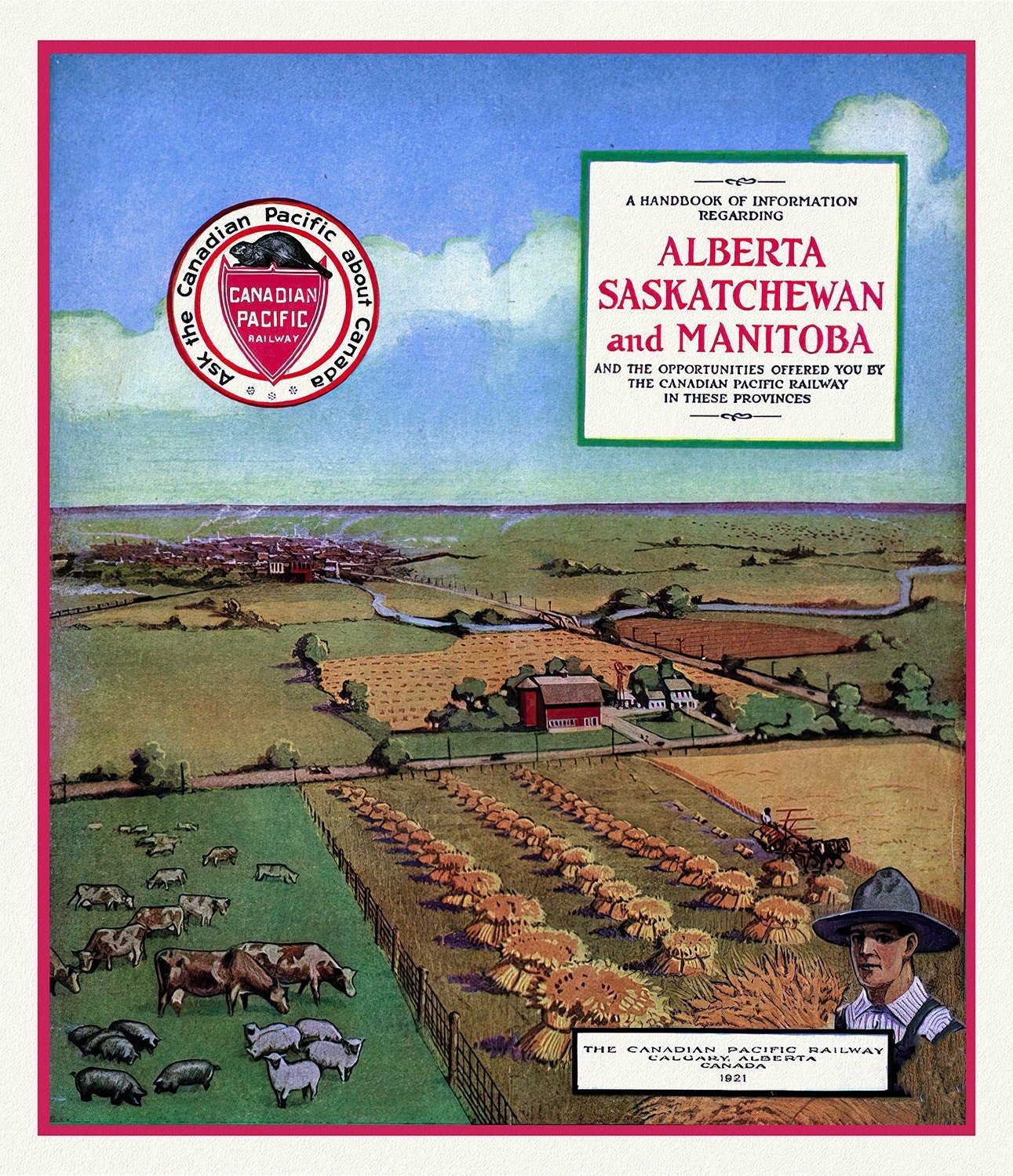 Alberta, Sask.& Alberta by Canadian Pacific , vintage travel poster on heavy cotton canvas, 50 x 70 cm, 20 x 25" approx. - The Map Chest
