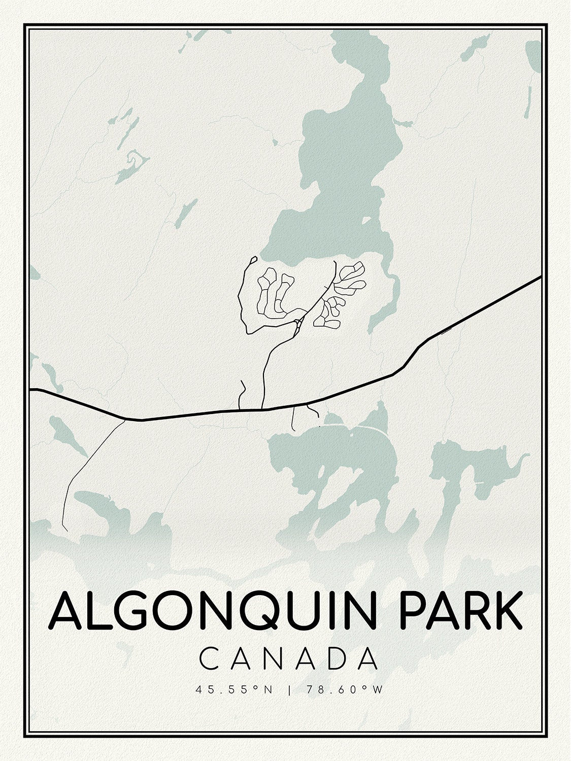 Algonquin Park, A Modern Map on heavy cotton canvas, 45 x 65 cm, 18 x 24" approx. - The Map Chest