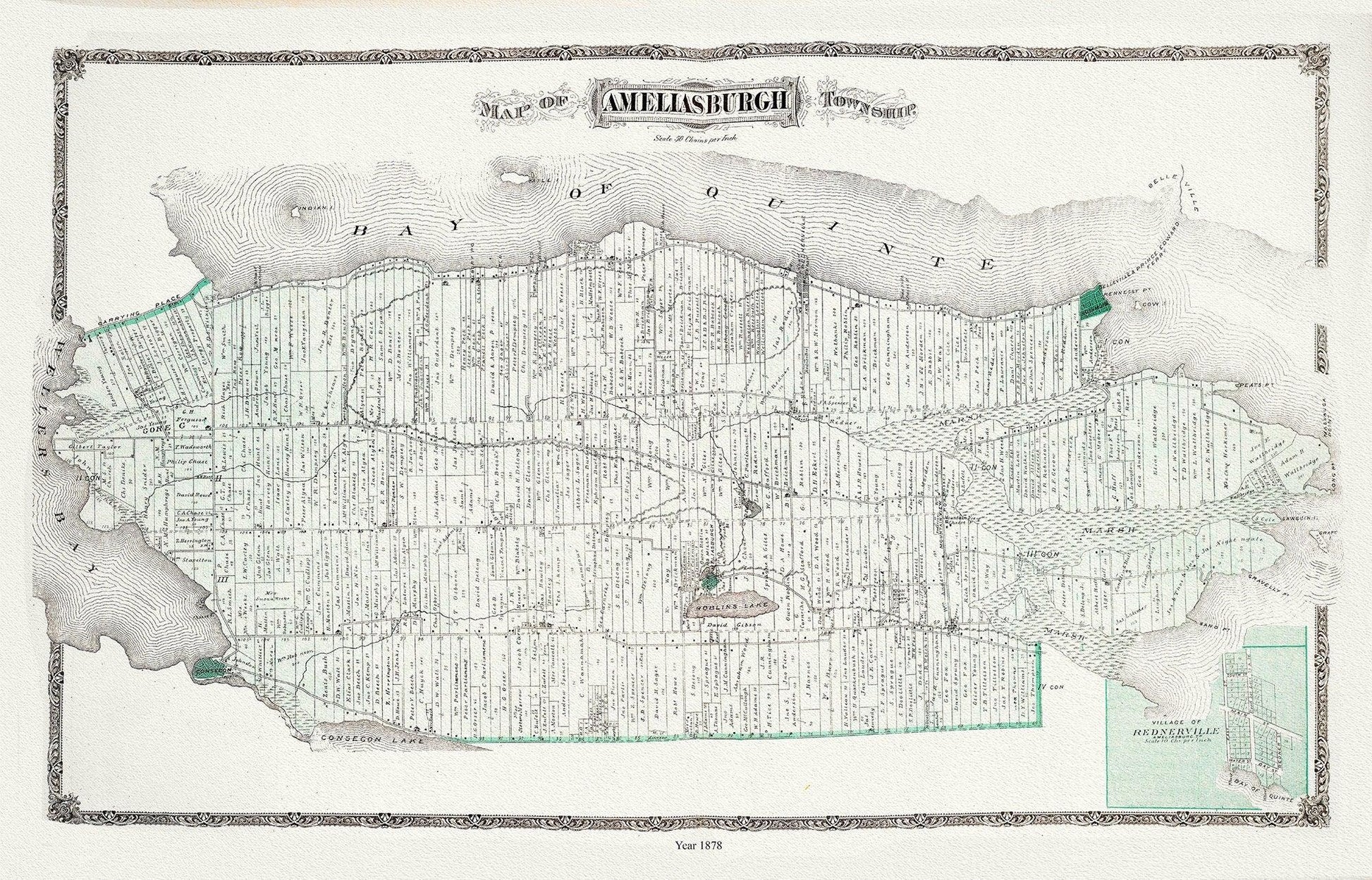 Ameliasburgh Township, Ont., 1878 , map on durable cotton canvas, 50 x 70 cm, 20 x 25" approx. - The Map Chest