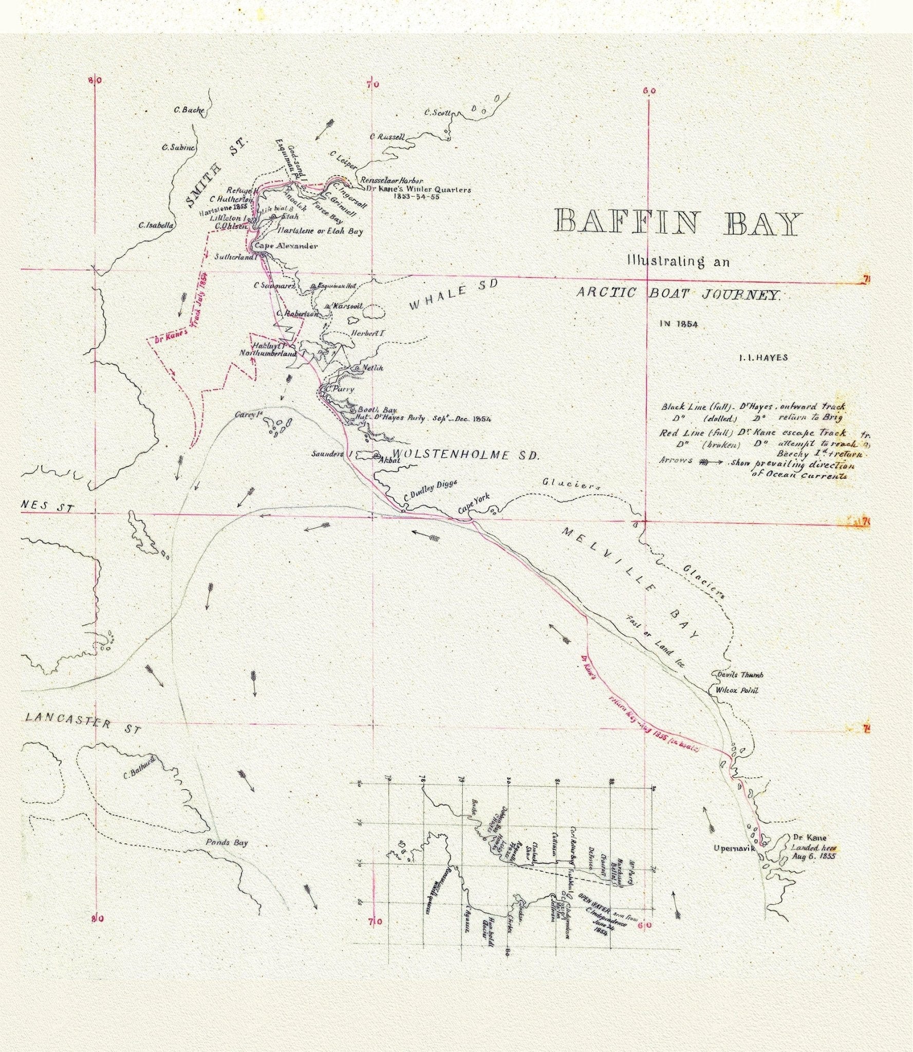 An Arctic Boat Journey around Baffin Bay Journey, A Manuscript, Kane et Hayes, 1855, 20 x 25" approx. - The Map Chest