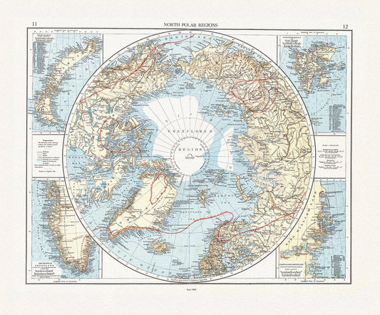 Andree et London Times, North Polar Regions,1900, Map printed on to heavy cotton canvas, 22x27in. approx. - The Map Chest