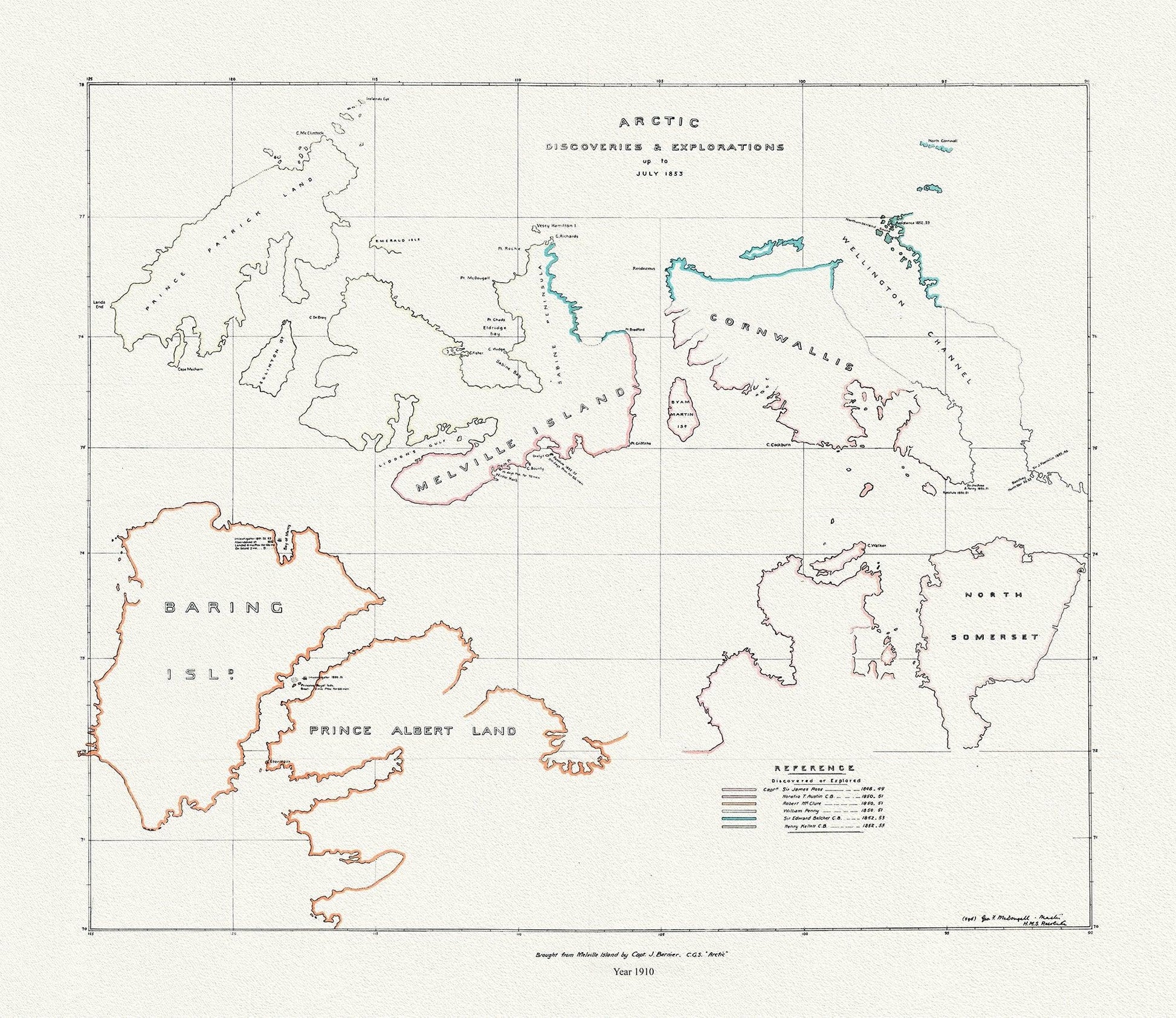 Arctic discoveries and explorations up to July 1853, (1910) - The Map Chest