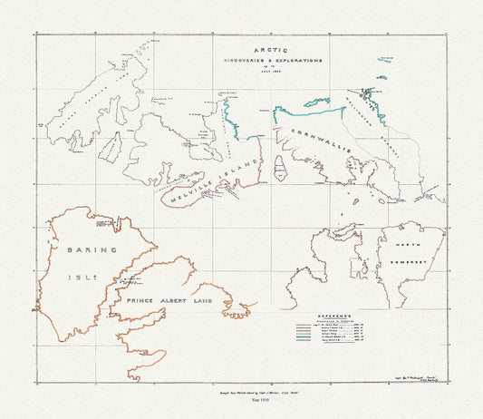 Arctic discoveries and explorations up to July 1853, (1910), map on durable cotton canvas, 50 x 70 cm or 20x25" approx. - The Map Chest