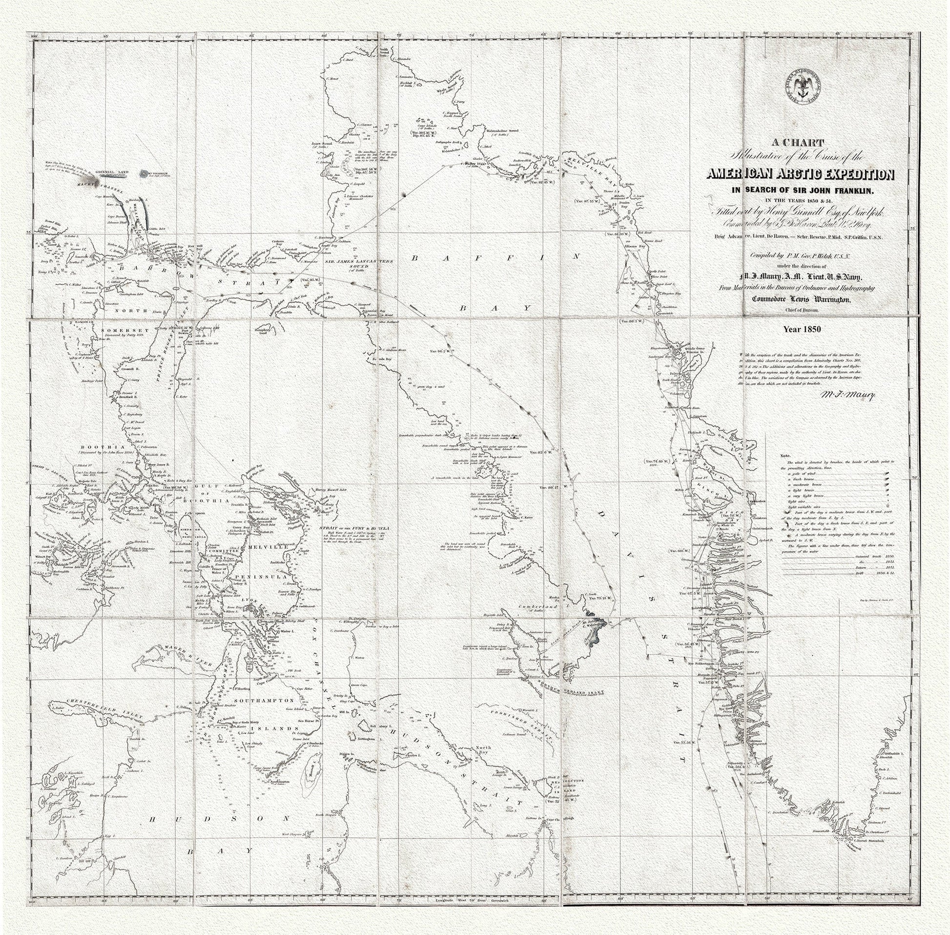 Arctic Expedition in Search of Sir John Franklin, 1850 Ver.2, map on durable cotton canvas, 50 x 70 cm, 20 x 25" approx. - The Map Chest
