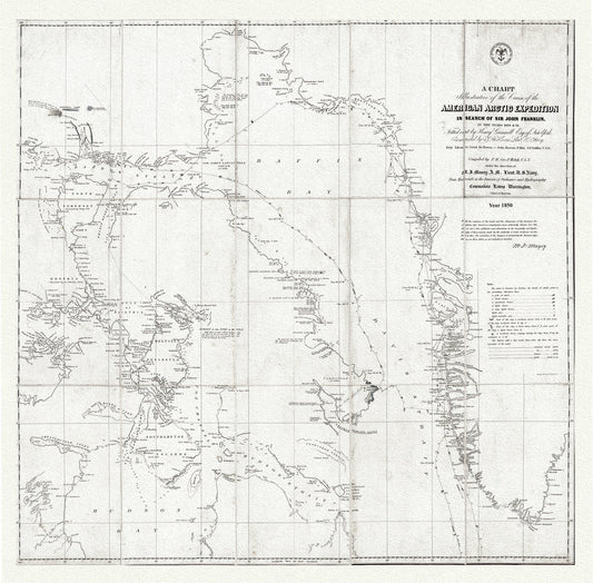 Arctic Expedition in Search of Sir John Franklin, 1850 Ver.2, map on durable cotton canvas, 50 x 70 cm, 20 x 25" approx. - The Map Chest