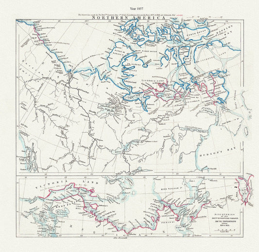 Arctic Expeditions in Northern America,1857, Arrowsmith auth., map on durable cotton canvas, 50 x 70 cm, 20 x 25" approx. - The Map Chest