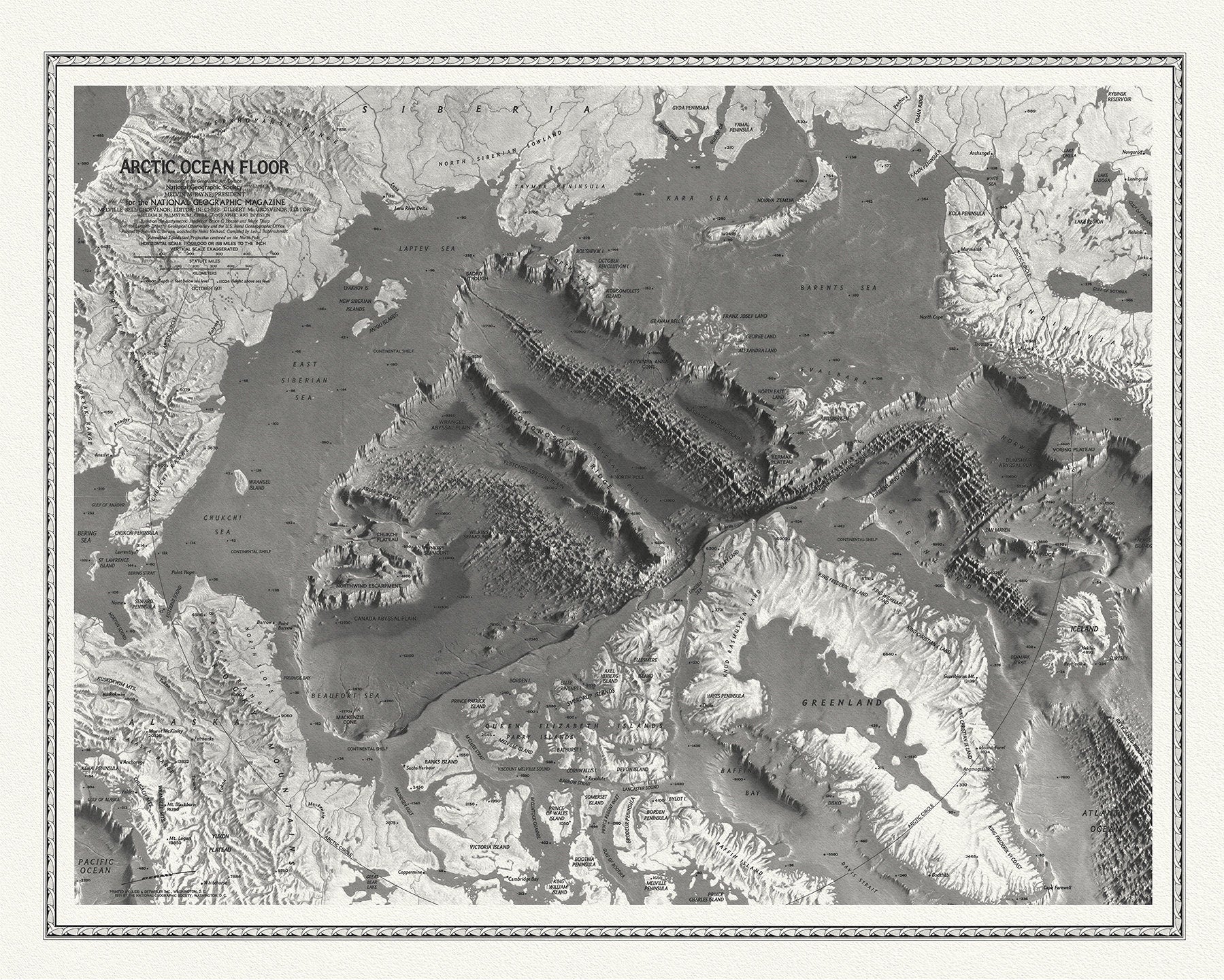 Arctic Ocean Floor, National Geographic, 1971 , map on heavy cotton canvas, 50 x 70cm, 20 x 25" approx. - The Map Chest