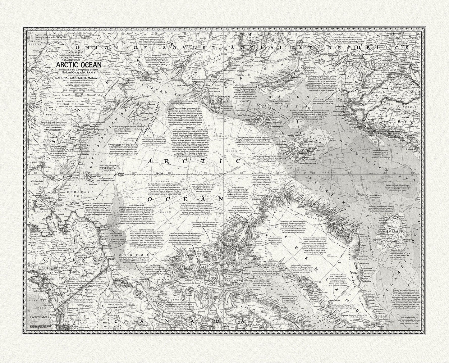 Arctic Ocean, National Geographic, 1971, map on heavy cotton canvas, 50 x 70 cm, 20 x 25" approx. - The Map Chest