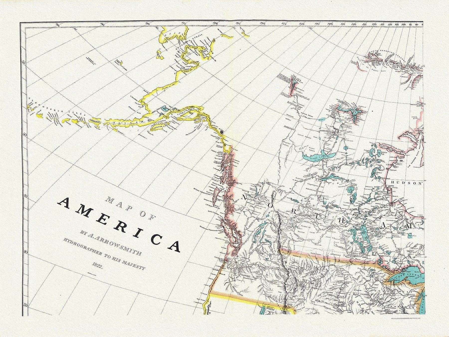 Arrowsmith's America (North West portion), 1824 , map on heavy cotton canvas, 22x27" approx. - The Map Chest