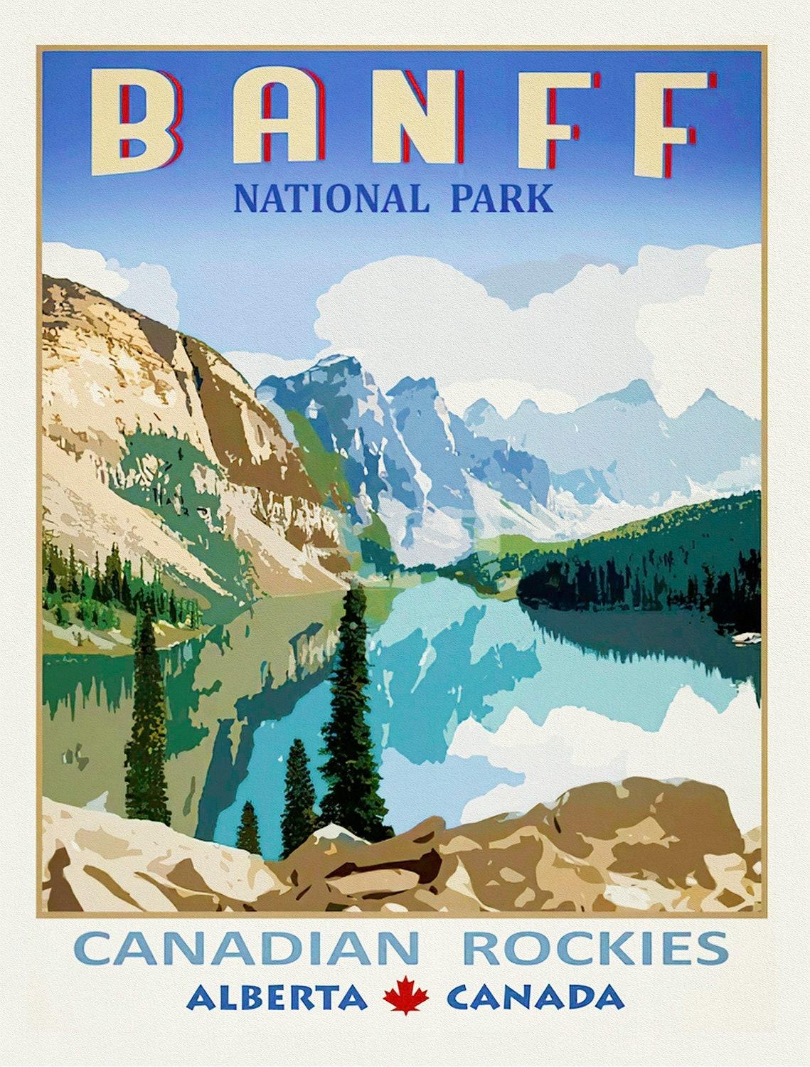 Banf Canadian Rockies, Alberta , vintage poster on heavy cotton canvas, 20x25" approx. - The Map Chest