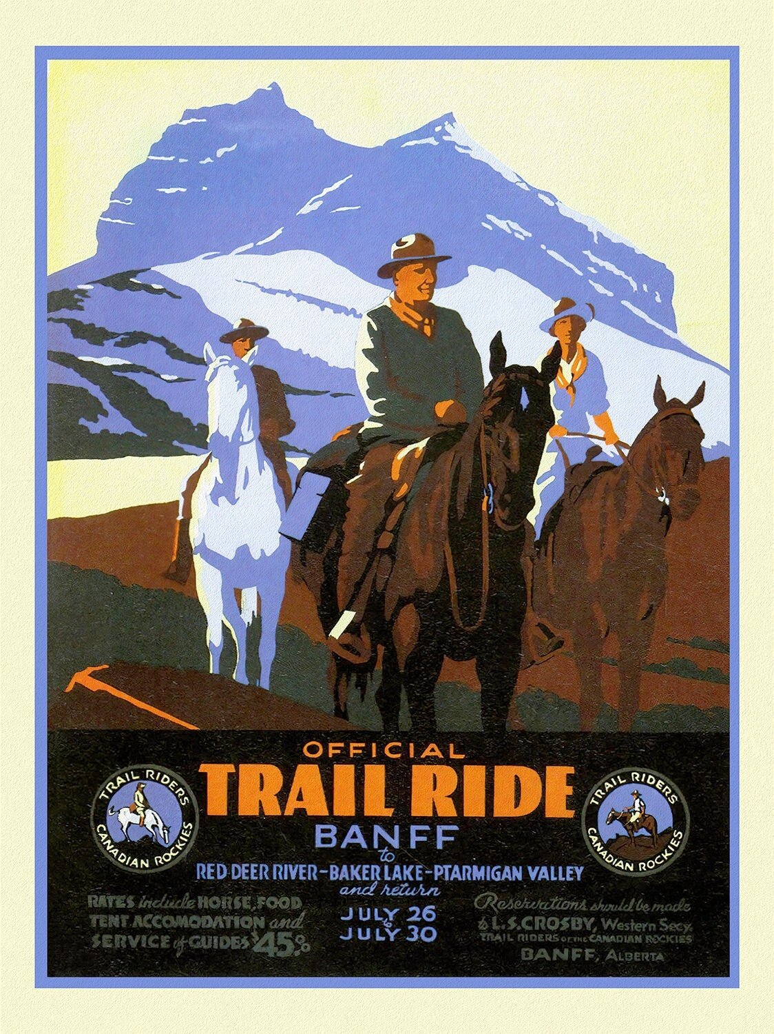 Banff, Official Trail Ride, vintage travel poster reprinted on heavy cotton canvas, 50 x 70 cm, 20 x 25" approx. - The Map Chest