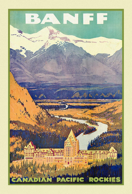 Banff, Rockies, Canadian Pacific , vintage travel poster reprinted on heavy cotton canvas, 50 x 70 cm, 20 x 25" approx. - The Map Chest
