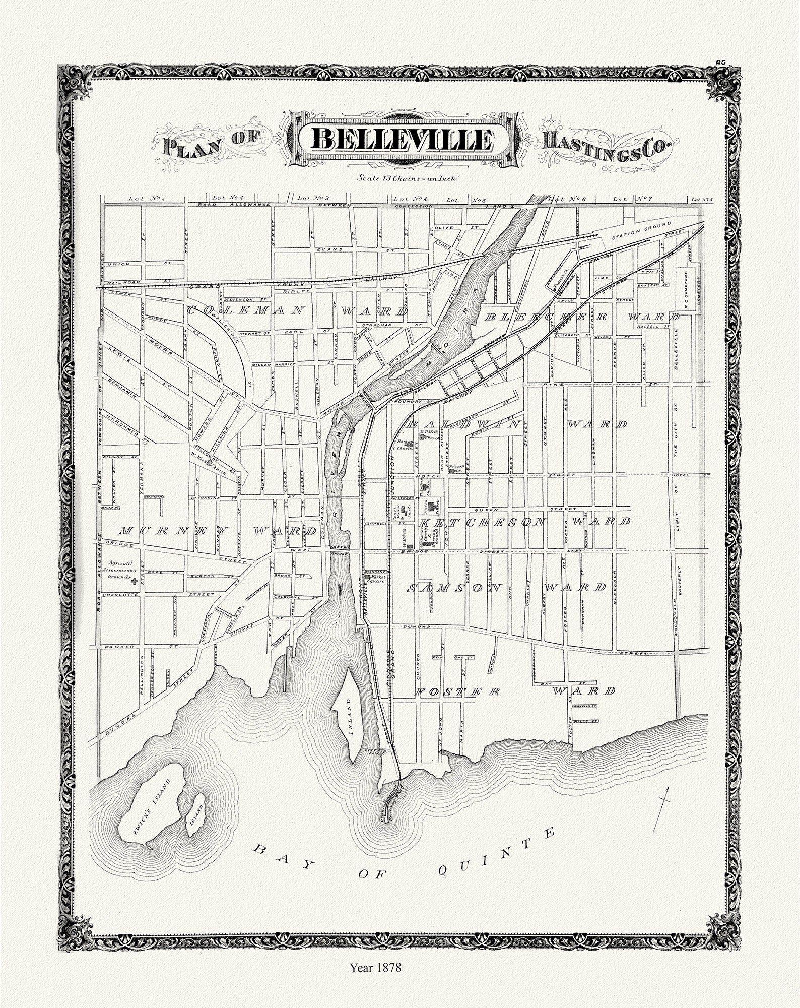 Belleville, 1878 , map on durable cotton canvas, 50 x 70 cm, 20 x 25" approx. - The Map Chest