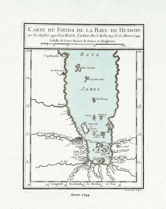 Bellin, Baye James, 1744, Map on heavy cotton canvas, 22x27" approx. - The Map Chest