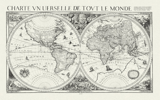 Berey, Un Charte universelle de tout le monde, 1650, Map on heavy cotton canvas, 22x27in. approx. - The Map Chest