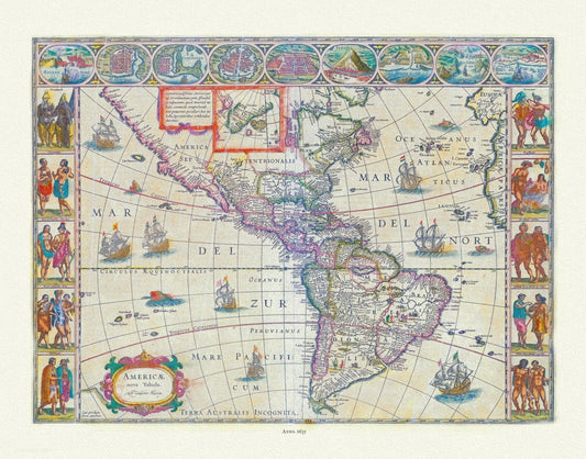 Blaue, Americae Nova Tabula, 1635, map on heavy cotton canvas, 22x27" approx. - The Map Chest