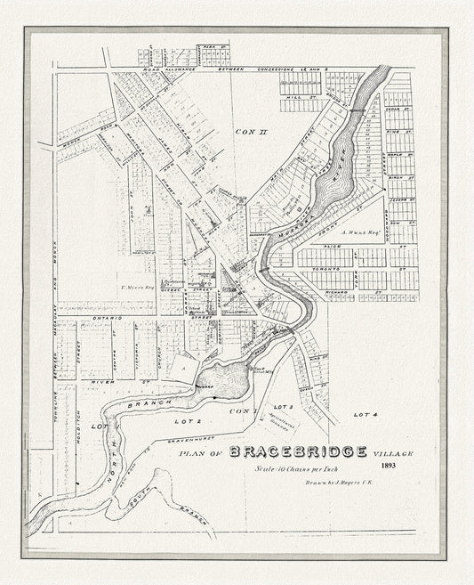 Bracebridge, Muskoka Region, 1893, map on durable cotton canvas, 50 x 70 cm or 20x25" approx. - The Map Chest