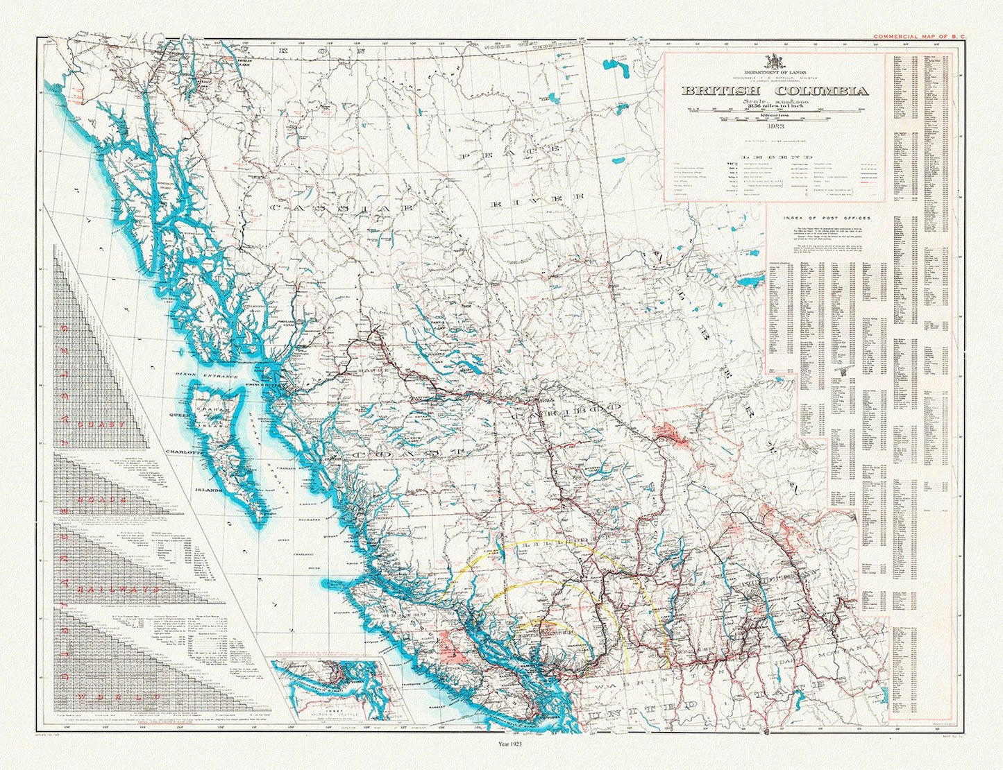 British Columbia, A Commercial Map, 1923, map on heavy cotton canvas, 45 x 65 cm, 18 x 24" approx. - The Map Chest