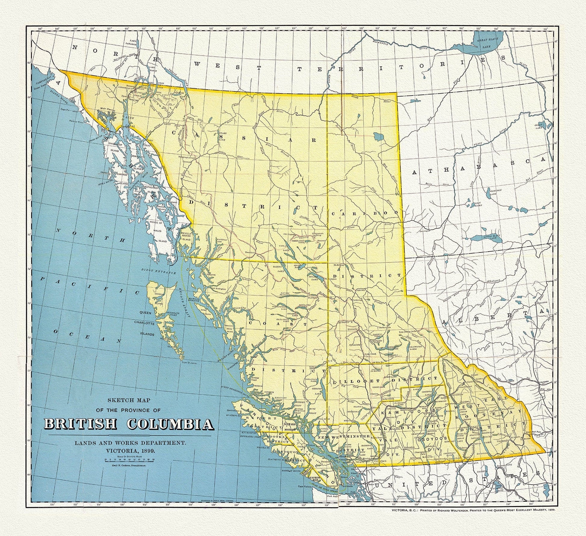 British Columbia, A Sketch Map, 1899, map on heavy cotton canvas, 50 x 70cm, 20 x 25" approx. - The Map Chest