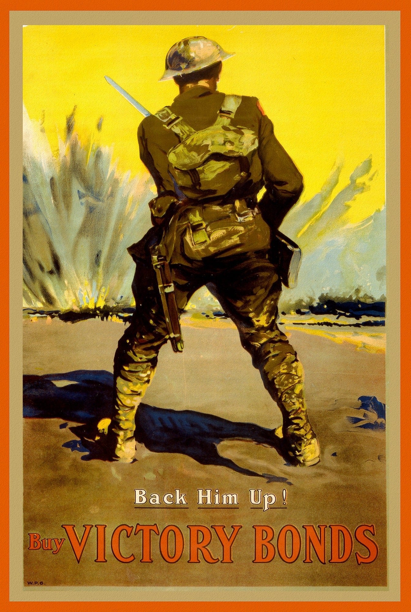 Buy Victory Bonds. Back him up!, Canada WW I Poster, 1917, on heavy cotton canvas, 22x27in. approx. - The Map Chest