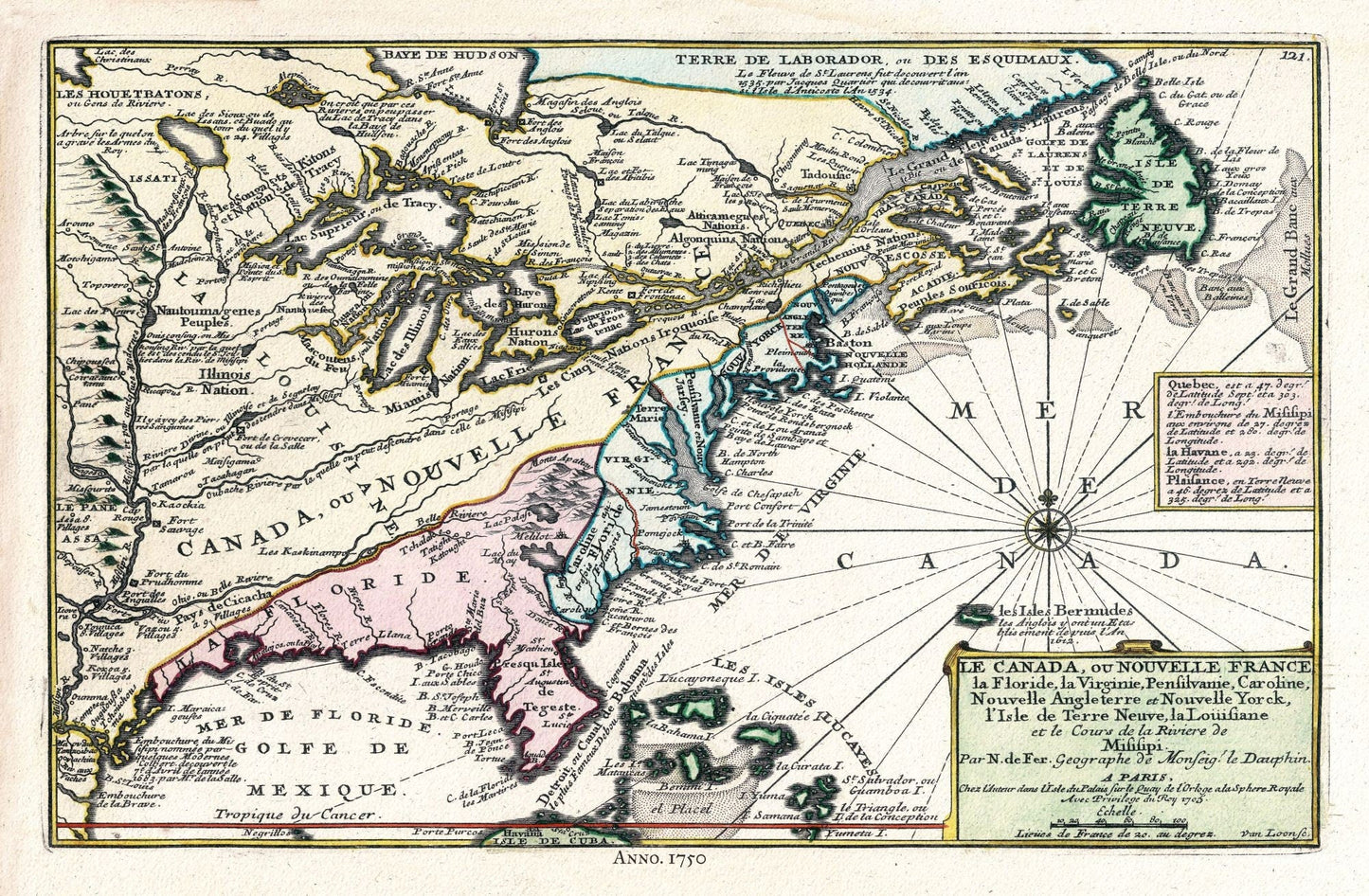 Canada, 1705, Fer auth., map on durable cotton canvas, 50 x 70 cm, 20 x 25" approx. - The Map Chest