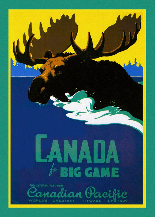 Canada for Big Game, Canadian Pacific, c. 1950, travel poster on heavy cotton canvas, 22x27" approx. - The Map Chest