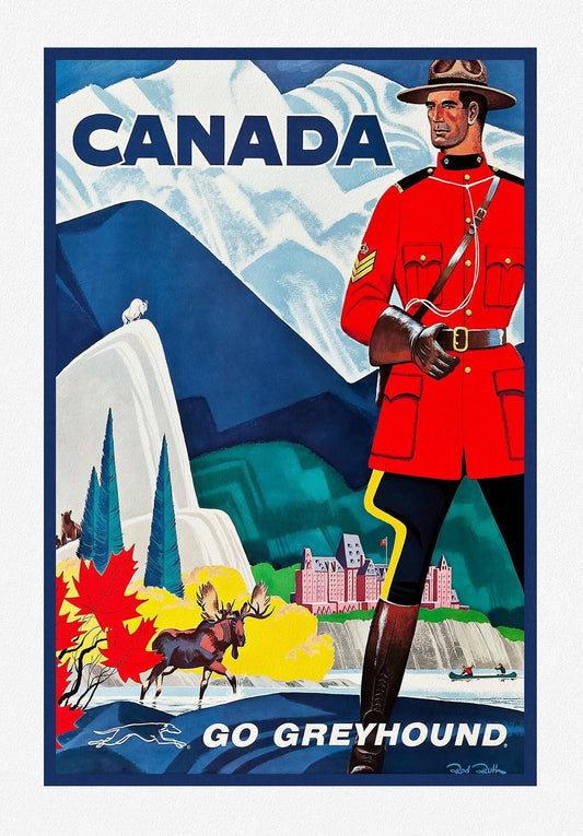 Canada, Go Greyhound , travel poster on heavy cotton canvas, 20x25" approx. - The Map Chest