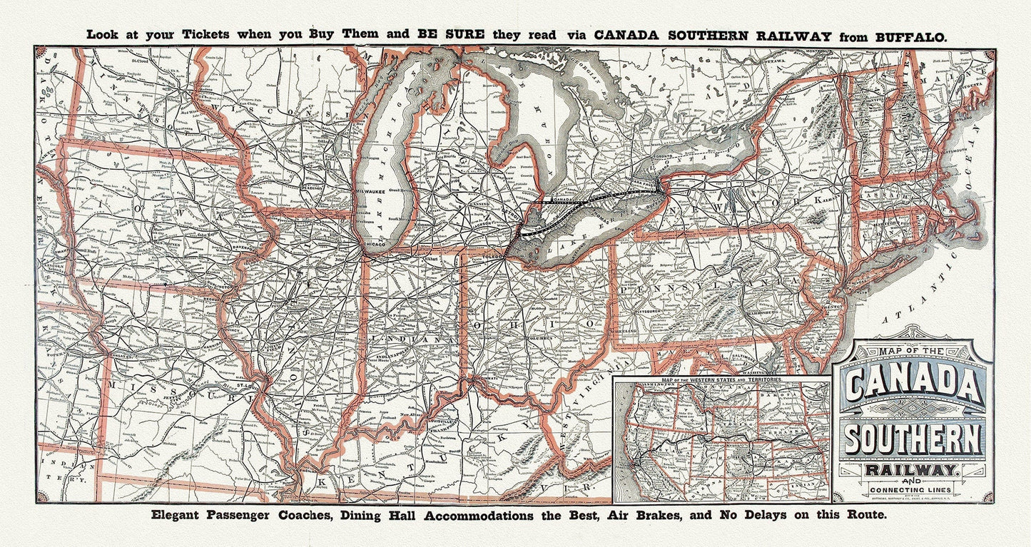 Canada Southern Railway No. 18, 1910, map on heavy cotton canvas, 50 x 70cm, 20 x 25" approx. - The Map Chest