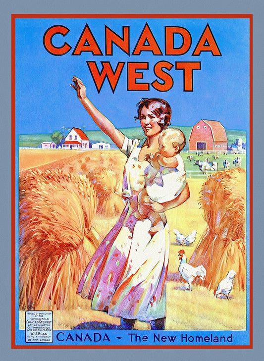 Canada West, The New Homeland, vintage travel poster reprinted on durable cotton canvas, 50 x 70 cm, 20 x 25" approx. - The Map Chest