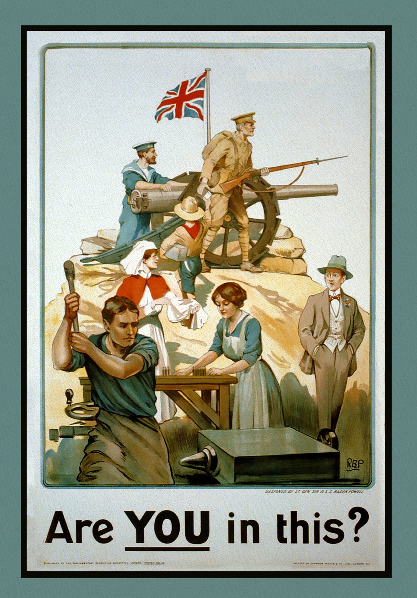 Canada WW I Poster, Are You in this?, on heavy cotton canvas, 22x27" approx. - The Map Chest